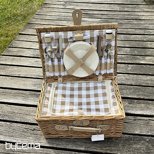 Picnic basket GARDEN beige checkered for 4 people