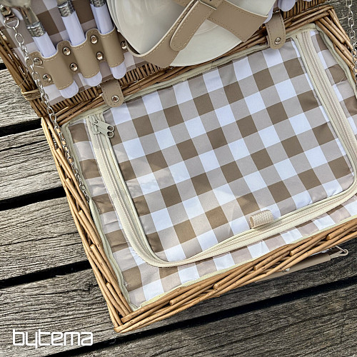Picnic basket GARDEN beige checkered for 4 people