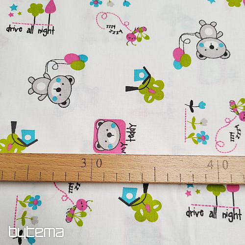 Children&#39;s fabric TEDDY BEAR pink green