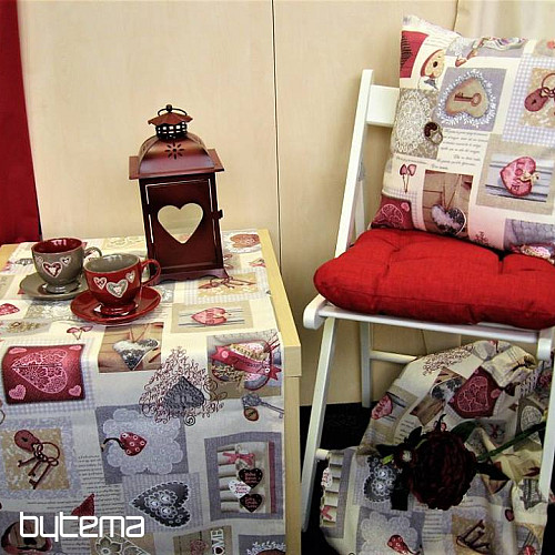 Decorative fabric HEART SHABBY burgundy