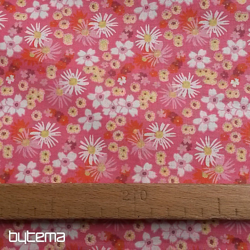 Decorative fabric ZINIA pink flowers