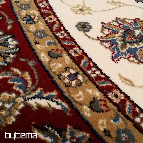 Woolen round carpet ORIENT cream, burgundy hem