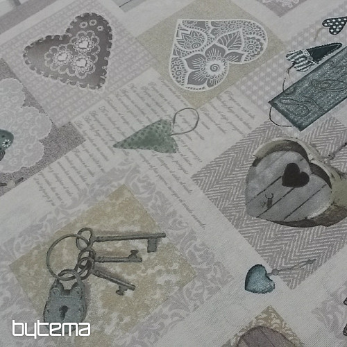 Decorative fabric HEART SHABBY green