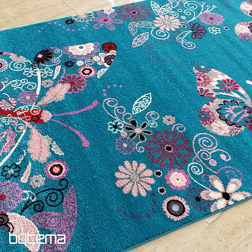 Childrens carpet BELLA Butterflies turquoise