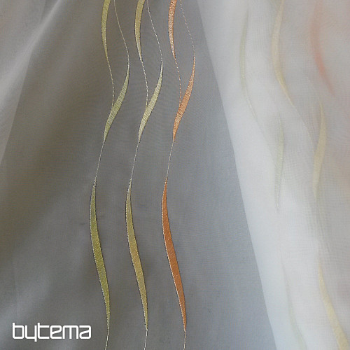 Voile curtain with embroidery Gerster green, yellow, orange Gerster 195/0057/70