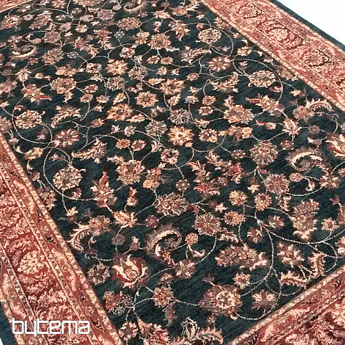 Luxurious woolen carpet ROYAL allover flower green/black