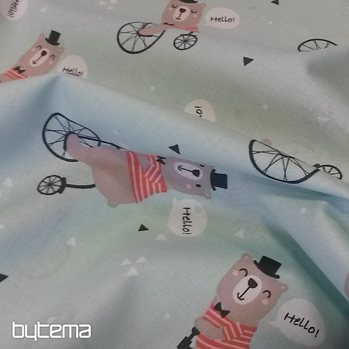 Cotton fabric TEDDY BEAR ON A WHEEL
