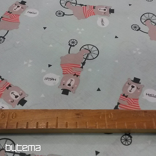 Cotton fabric TEDDY BEAR ON A WHEEL