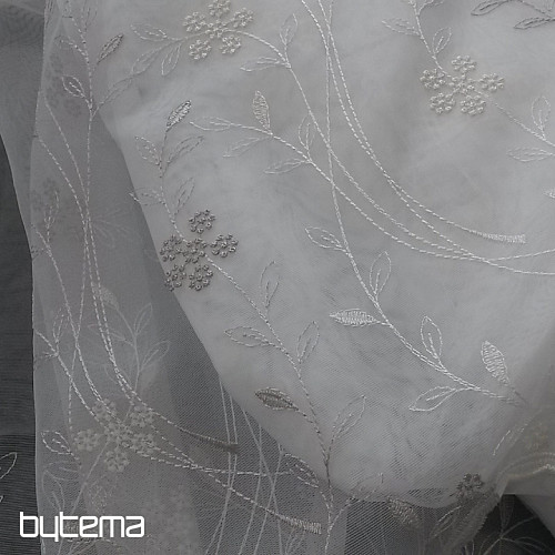 Modern embroidered curtain GERSTER 11443 white/beige