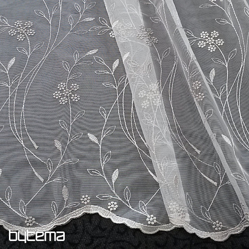 Modern embroidered curtain GERSTER 11443 white/beige