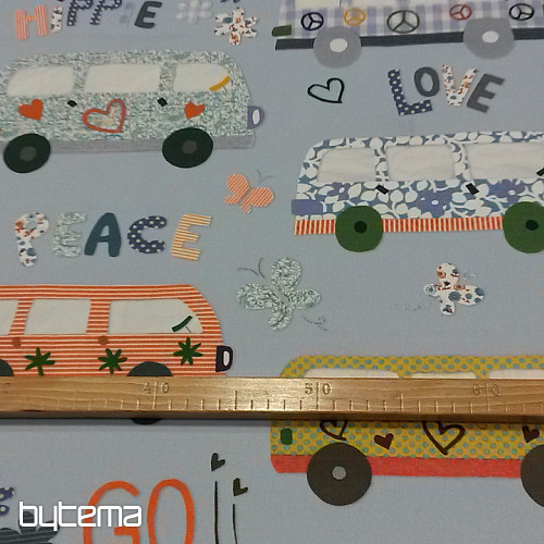 Children decorative fabric HIPPIE CARS blue