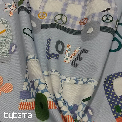 Children decorative fabric HIPPIE CARS blue