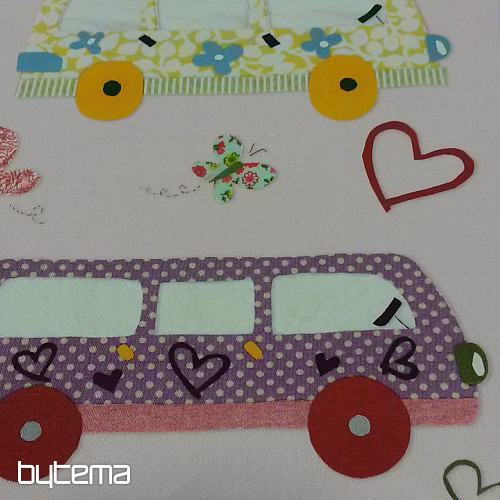 Children decorative fabric HIPPIE CARS pink