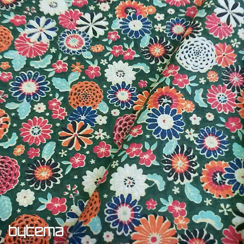 Cotton fabric MISAKI flowers green