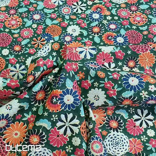 Cotton fabric MISAKI flowers green