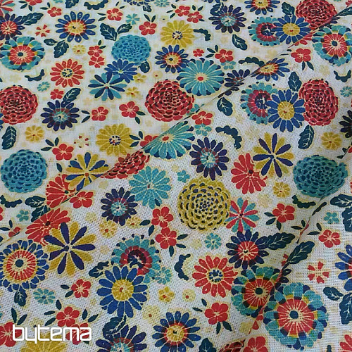 Cotton fabric MISAKI flowers cream