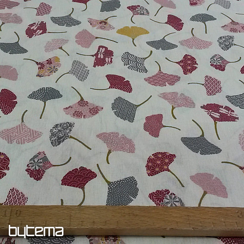 Cotton fabric GINKO leaves cream