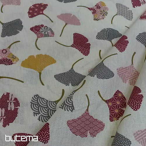 Cotton fabric GINKO leaves cream