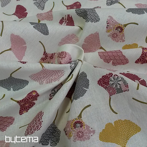 Cotton fabric GINKO leaves cream