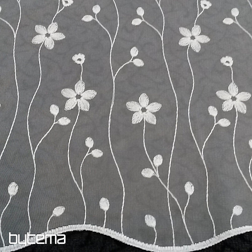 Modern embroidered curtain GERSTER 11666 white flowers