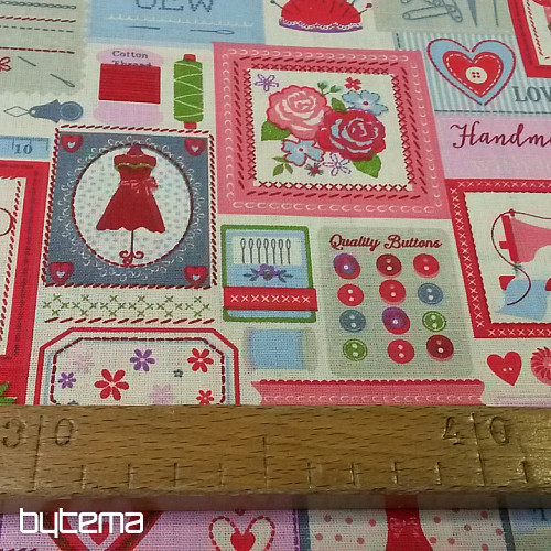 Cotton fabric MADE with LOVE rose