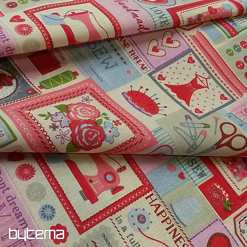 Cotton fabric MADE with LOVE rose