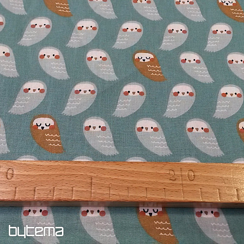 Cotton fabric OWLS turquoise