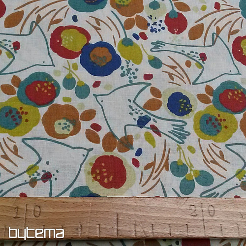 Cotton fabric BIRDS AND FLOWERS