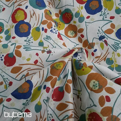 Cotton fabric BIRDS AND FLOWERS