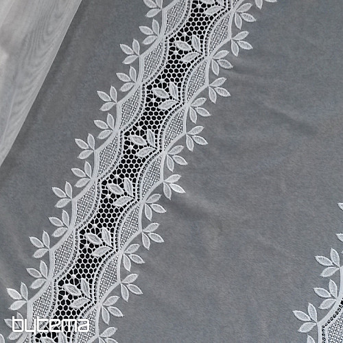 Modern embroidered curtain GERSTER 11388 white petals