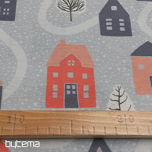 Decorative fabric  HOUSES blue