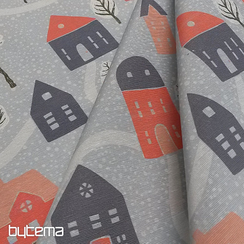 Decorative fabric  HOUSES blue