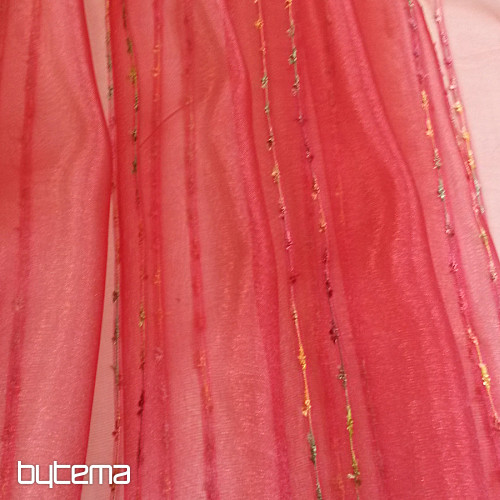 Voile curtain red with stripes