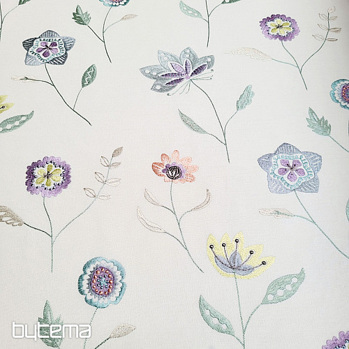 Embroidered decorative fabric with flowers RICHMOND purple