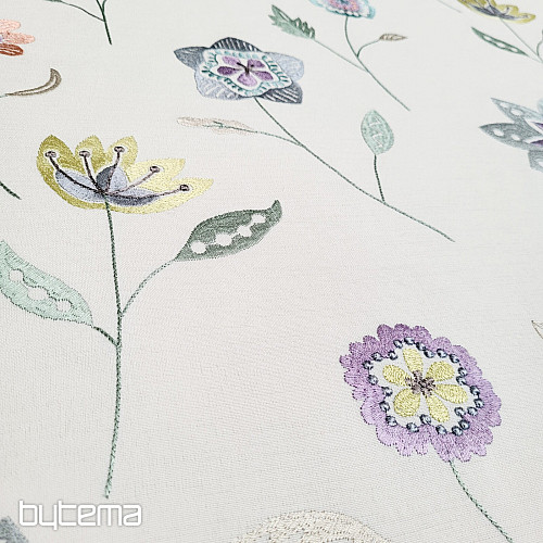 Embroidered decorative fabric with flowers RICHMOND purple