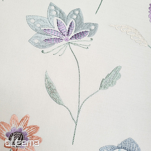 Embroidered decorative fabric with flowers RICHMOND purple