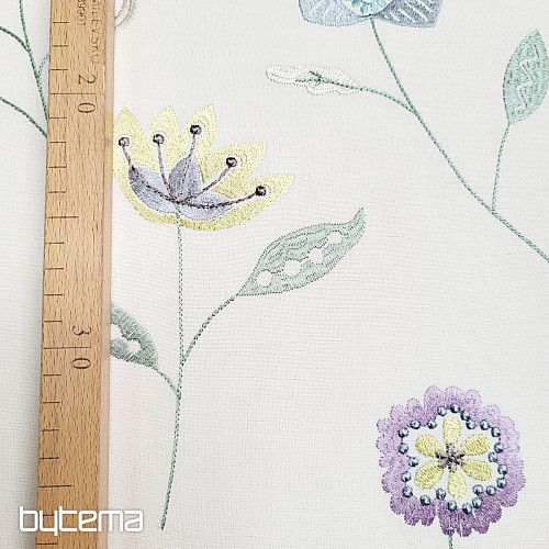 Embroidered decorative fabric with flowers RICHMOND purple