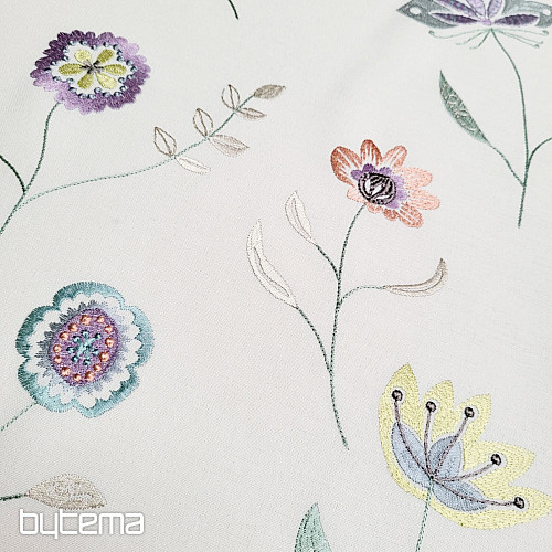 Embroidered decorative fabric with flowers RICHMOND purple