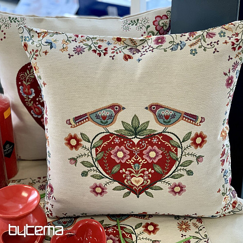 Tapestry cushion cover HEARTS AND BIRDS