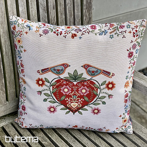 Tapestry cushion cover HEARTS AND BIRDS