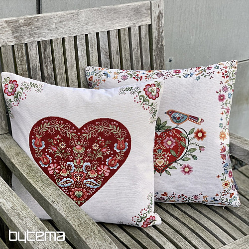 Tapestry cushion cover HEARTS AND BIRDS