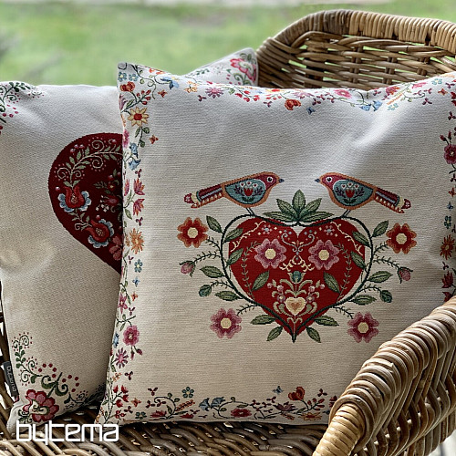 Tapestry cushion cover HEARTS AND BIRDS