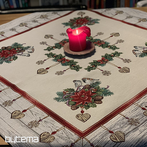 Tapestry tablecloth CHRISTMAS ROSES and Birds