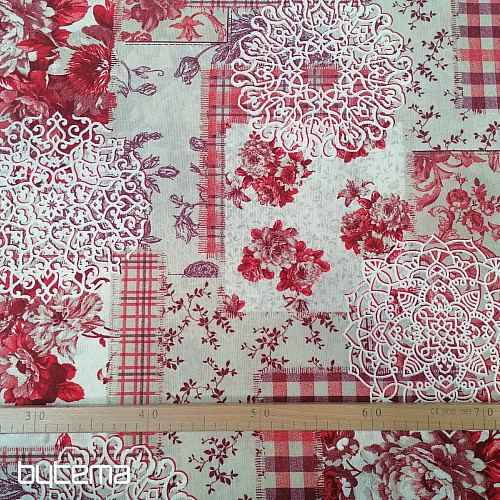 Decorative fabric CINTIA flowers red
