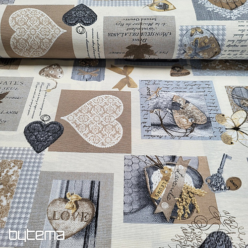 Decorative fabric SHABBY HEART beige