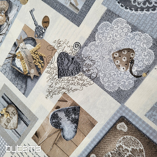Decorative fabric SHABBY HEART beige