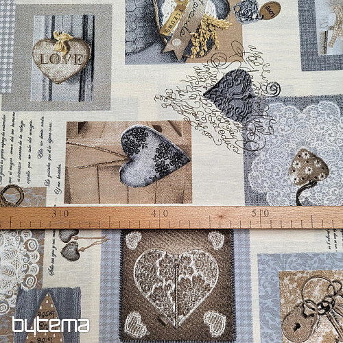 Decorative fabric SHABBY HEART beige