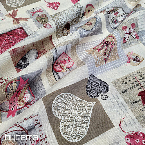 Decorative fabric HEART SHABBY burgundy