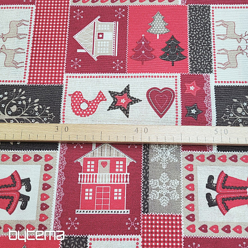Christmas decorative fabric CHRISTMAS GIFT red-gray