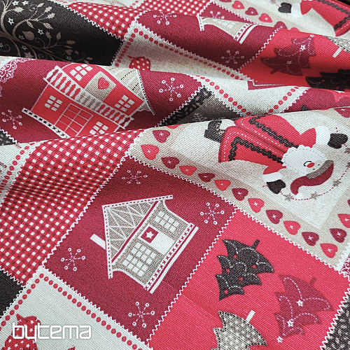 Christmas decorative fabric CHRISTMAS GIFT red-gray